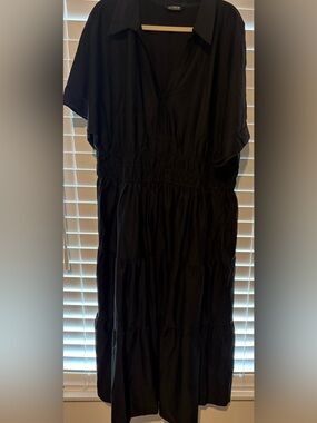 BloomChic Black Tiered Maxi Dress with V-Neck
